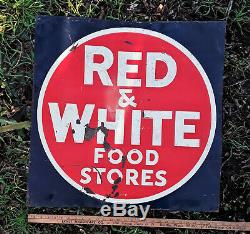 Old Red & White Food Stores Embossed Tin Grocery Store Sign Vintage Advertising