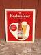 Old Vintage Budweiser Tin Over Cardboard Advertising Beer Sign Anheuser 1950's