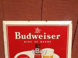 Old Vintage BUDWEISER Tin Over Cardboard Advertising Beer Sign Anheuser 1950's