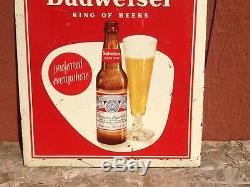 Old Vintage BUDWEISER Tin Over Cardboard Advertising Beer Sign Anheuser 1950's