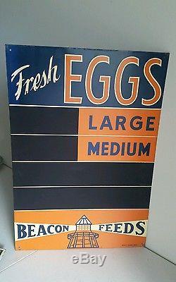 Old Vintage Beacon Feeds Fresh Eggs Advertising Tin Chalkboard