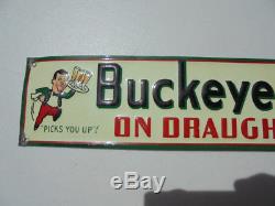 Old Vintage Buckeye Beer on Draught Here Tin Sign Bucky Toledo Ohio