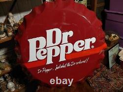 Old Vintage Dr. Pepper Soda Cola Bottle Cap Advertising Tin Metal Sign Large 27