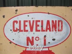 Old Vintage Garage Enamel Sign Car Oil Globe Tin Can Cleveland Petrol Gas Pump