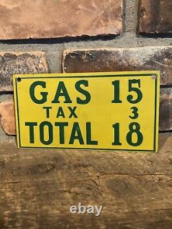 Old Vintage Gas Station Painted Tin Price Sign Tax Pump Gallons Pricer Free Ship