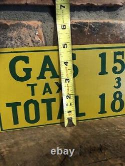 Old Vintage Gas Station Painted Tin Price Sign Tax Pump Gallons Pricer Free Ship