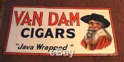 Old Vintage Van Dam Cigars tobacco tin sign, look at my porcelain neon auction