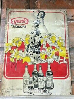 Old Vintage Yezdi Liquors Rare Adv. Iron Tin Sign Board London Collectible