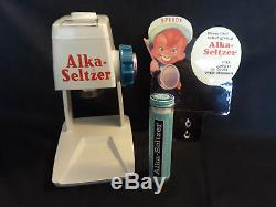 Old Vtg Collectible Alka Seltzer Dispenser Complete & Working Sign And Container