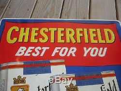 Old Vtg Original Chesterfield Best For You Cigarettes Tin Litho Metal Sign