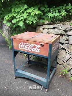 Orig Vintage 1930s COCA COLA Glascock Soda Cooler Coke Machine Embossed Tin Sign