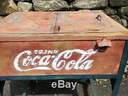 Orig Vintage 1930s COCA COLA Glascock Soda Cooler Coke Machine Embossed Tin Sign
