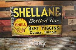 Original 1920's Shell Gasoline Tin Sign. Vintage Shell Gas Oil Rare