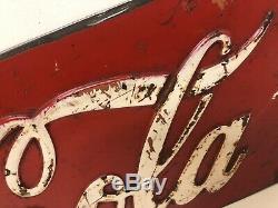 Original 1930's Antique Vintage Coca Cola Soda Coke Tin Embossed Sign