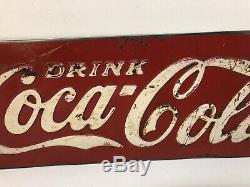 Original 1930's Antique Vintage Coca Cola Soda Coke Tin Embossed Sign