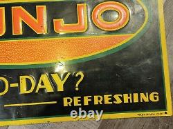 Original 1930s Sunjo Embossed Tin Soda Sign Vtg Old Advertising