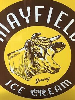 Original Authentic Mayfield Ice Cream Flange Sign Painted Tin 20 X 18 Inch