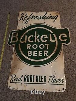Original BUCKEYE Root Beer Soda Drink Embossed Tin Sign 23 x 17 Vintage RARE