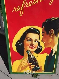 Original COCA-COLA Bottle Large Vintage Advertising Tin Sign 18 x 54 Nov 1941
