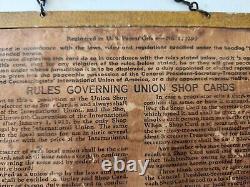 Original Early 1900's Vintage UNION SHOP Sign Barber Hairdresser/ Early tin