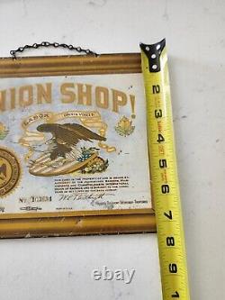 Original Early 1900's Vintage UNION SHOP Sign Barber Hairdresser/ Early tin