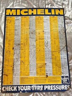 Original Old Vintage Michelin Metal Rusted Sign Car Garage Tyre Pressure Chart