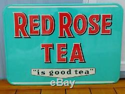 Original Vintage 1950's Mint 9.5/10 Cond Red Rose Tea Coffee Embossed Tin Sign