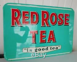 Original Vintage 1950's Near-mint 9.5/10 Red Rose Tea Coffee Embossed Tin Sign