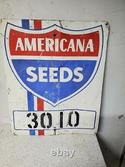 Original Vintage Americana Seeds Tin Sign Feed Corn Sign / RED, WHITE & BLUE