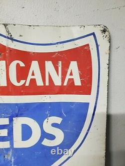 Original Vintage Americana Seeds Tin Sign Feed Corn Sign / RED, WHITE & BLUE