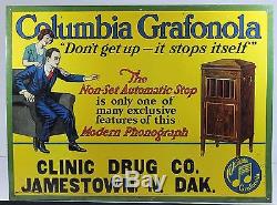 Original Vintage Columbia Grafonola Phonograph Tin Sign, Jamestown ND