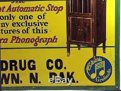 Original Vintage Columbia Grafonola Phonograph Tin Sign, Jamestown ND