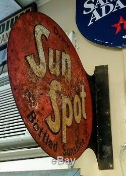 Original Vintage Double Sided Drink Sun Spot Bottled Sunshine Soda Tin Sign