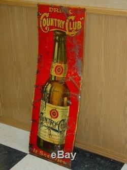 Original Vintage Drink Country Club, It Satisfies, Beer, Brew Tin Sign, Goetz