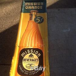 Original Vintage Embossed Mission Orange Tin Tacker Sign Cola Orange Soda Pop