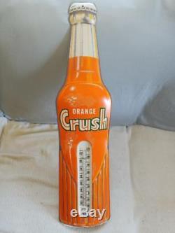 Original Vintage Orange Crush Soda Embossed Tin Litho Thermometer/sign-29x7