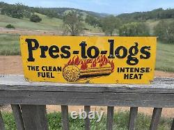 Original Vintage Pres-to-Logs Tin Sign 28x10