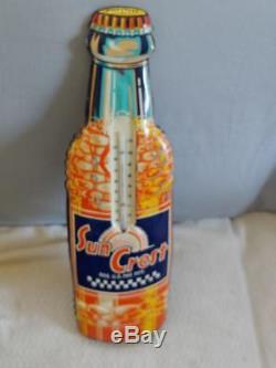 Original Vintage Suncrest Orange Soda Embossed Tin Litho Thermometer/sign-17x5