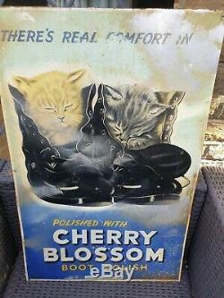 Original Vintage Tin Plate Cherry Blossom Boot Polish Advertising Sign