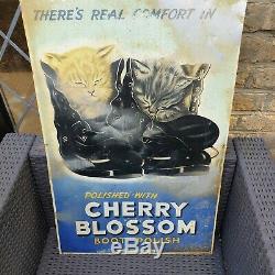 Original Vintage Tin Plate Cherry Blossom Boot Polish Advertising Sign
