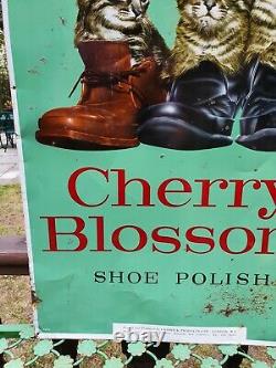 Original Vintage Tin Plate Cherry Blossom Shoe Polish Advertising Sign