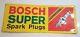 Original Vintage Tin Sign Metal Bosch Super Spark Plugs Gas Oil Auto 10 X 24 In