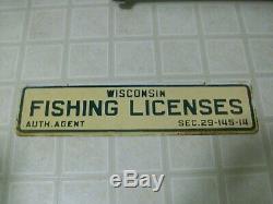 Original WISCONSIN FISHING LICENSE Agent 2 sided sport Shop tin sign DNR hunting