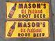 Pair Mason's Old Fashioned Root Beer Emboss Tin Original Sign Metal Vintage Vtg