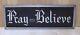 Pray And Believe Original Old Glass Front Sign Deco Tin Bevel Edge Frame