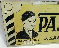 Pastum J. Sarubi Co Barber Shop Tin Vintage Sign