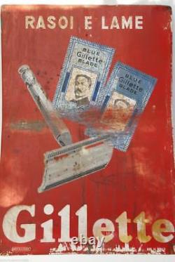 Plaque Sign Advertising Tin Gillette 1950 Metalgraf Advert Vintage