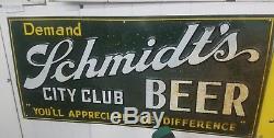 Prohibition 1930S VINTAGE SCHMIDT'S CITY CLUB BEER EMBOSSED TIN SIGN
