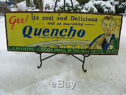 Quencho Vintage Soda Beverage Cocoa Tin Sign Rare