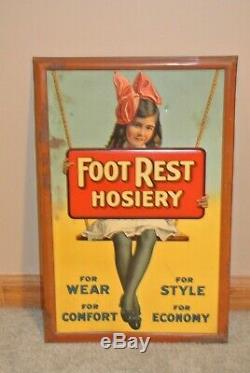 RARELY SEEN Authentic Vintage Antique Tin Litho Sign FOOT REST HOSIERY